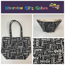 Large Tote Bag - Sewing Words on Black